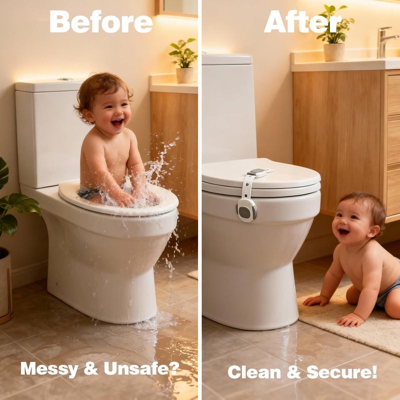 SKYROKU Baby Proof Toilet Lock (4-Pack) - Child Safety Cabinet Locks for Toilet Seat, Drawers, Fridge, Doors | Easy Install with Strong 3M Adhesive | Non-Toxic & Adjustable Strap for Toddler & Pet Safety - Image 3